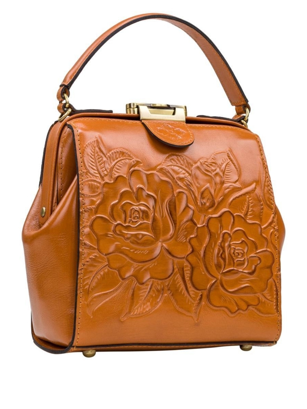 Patricia Nash Cognac Floral Embossed Leather Crossbody